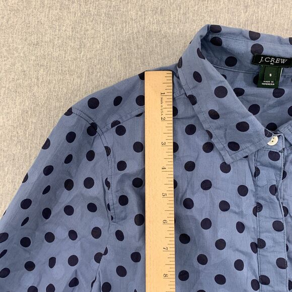 J.CREW Popover Shirt Womens Size 2 Polka Dot Jacquard Blue Sheer Career - Picture 7 of 16
